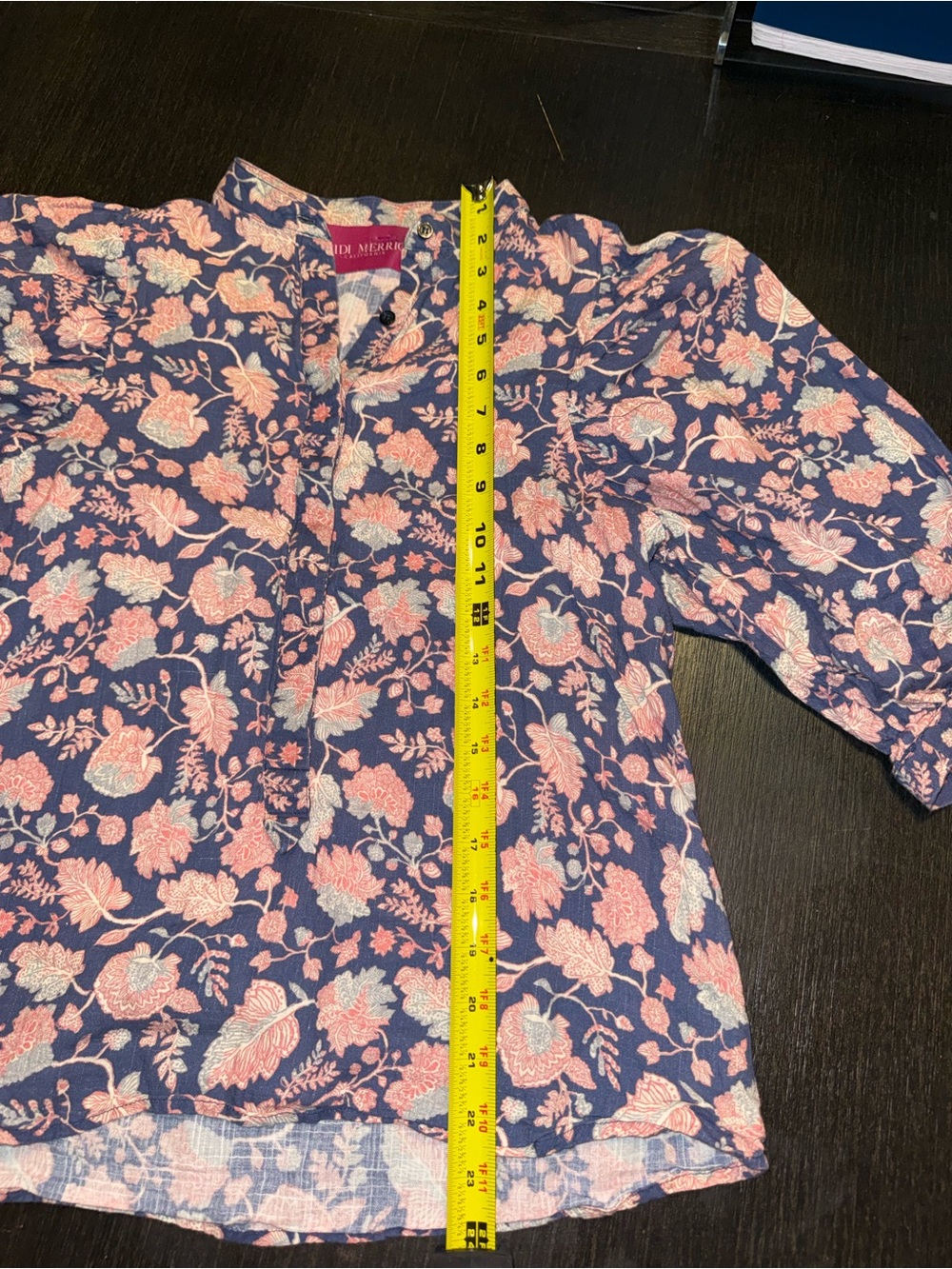 Heidi Merrick Navy Floral Button-Front Top - Picture 4 of 5